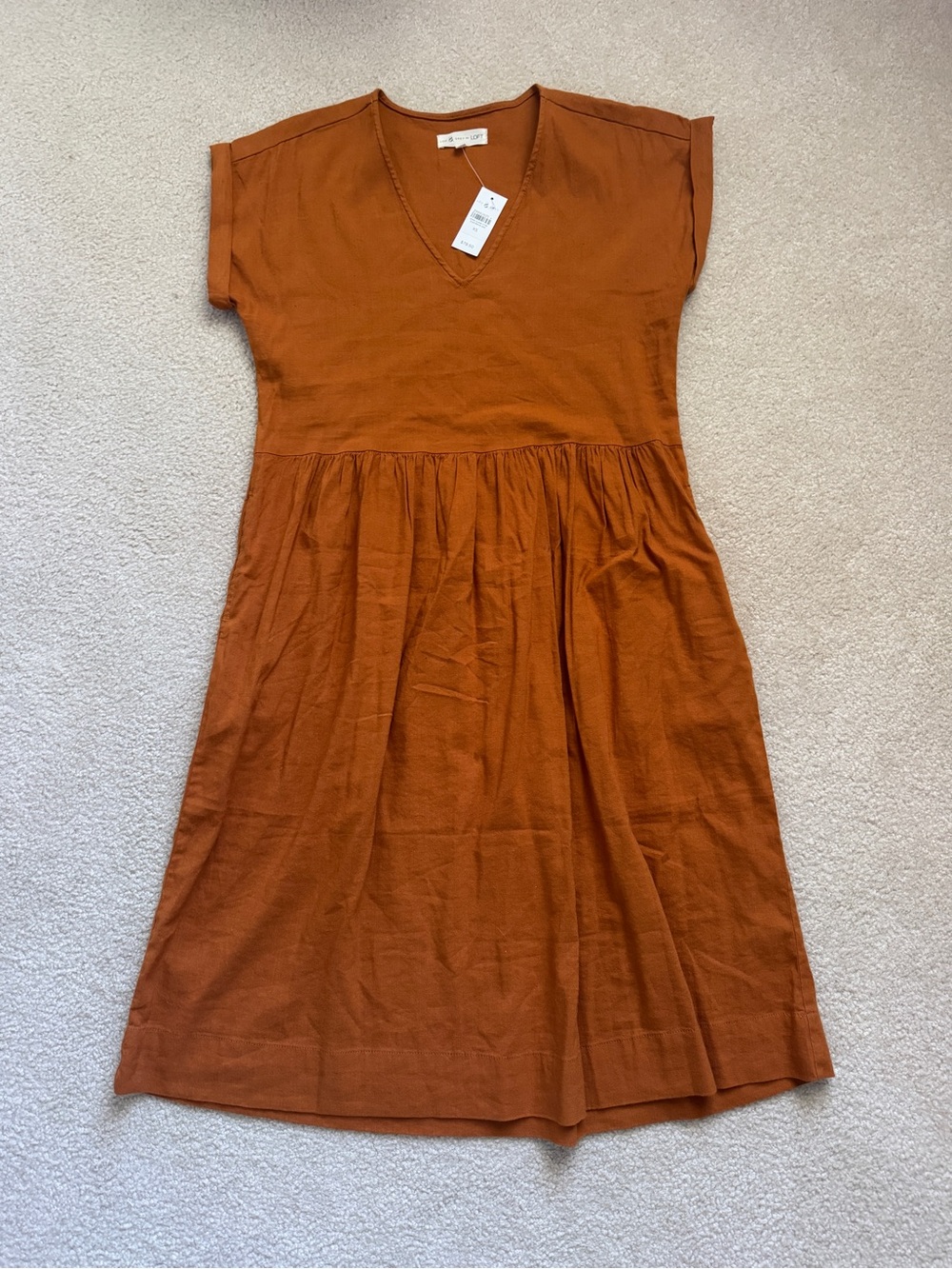 LOFT Lou & Grey Rust Brown V-Neck Tiered Midi Dress XS NWT
